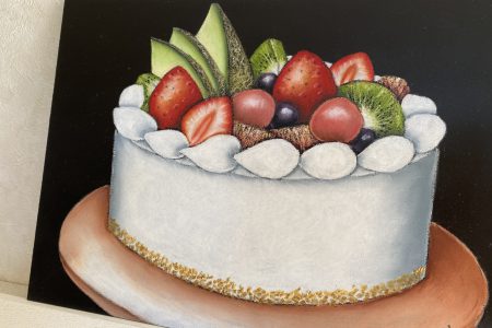 チョークアートでフルーツたっぷりケーキ！