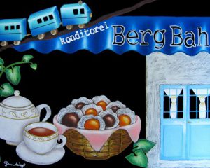 ケーキ屋「Berg　Bahn」様：神戸で人気のケーキ屋さん。周年記念のプレゼントとしてオーダーいただきました。